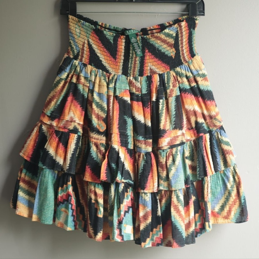 Ralph Lauren‎ Indian Southwestern Tribal Layered Flare Ruffle Skirt Sz 8 Boho